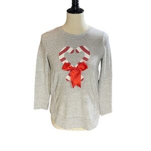 Girls Colortro Gray Candy Cane Heart Holiday Sweater Size L (14)